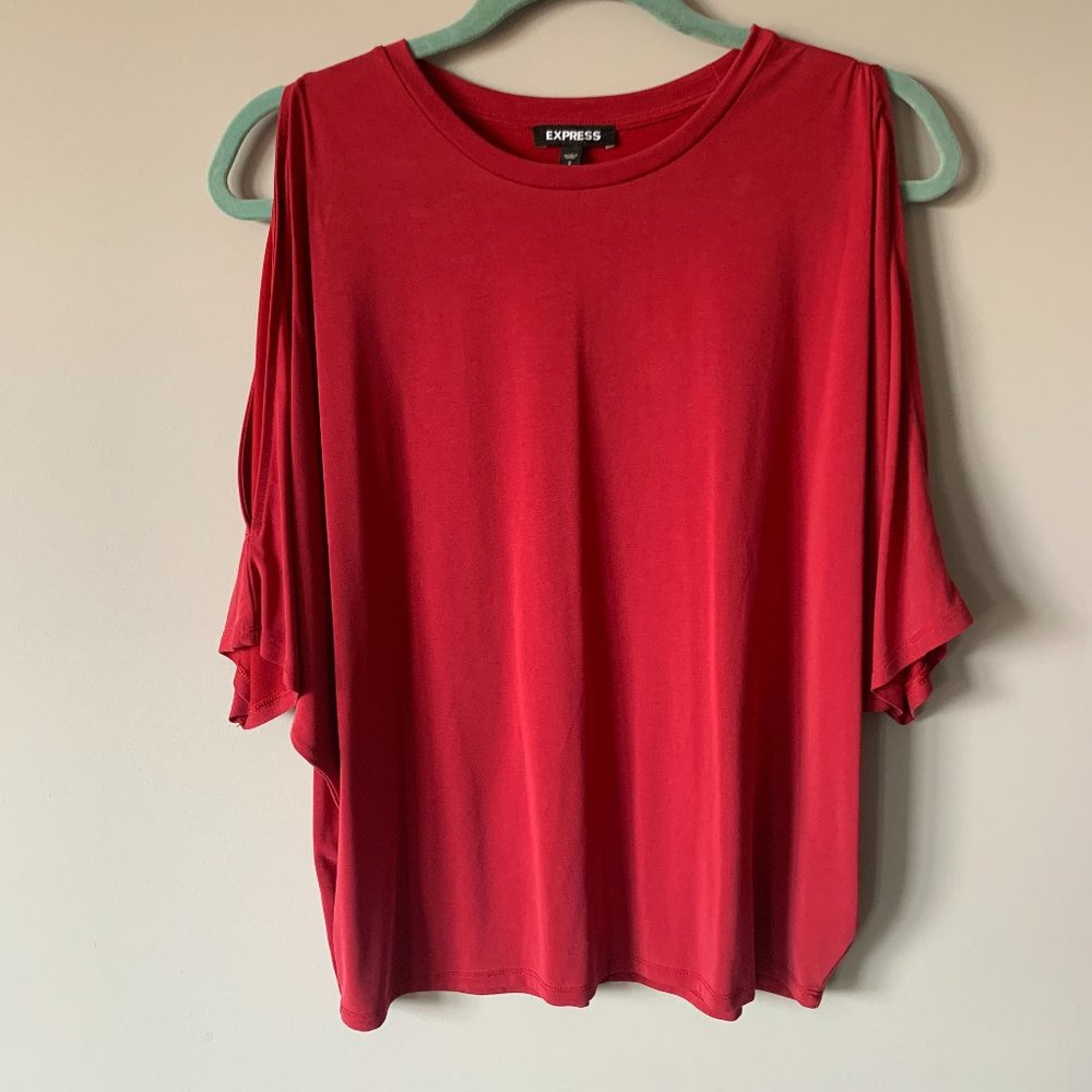 Express Long Sleeve Top with Cutout Sleeves - Red